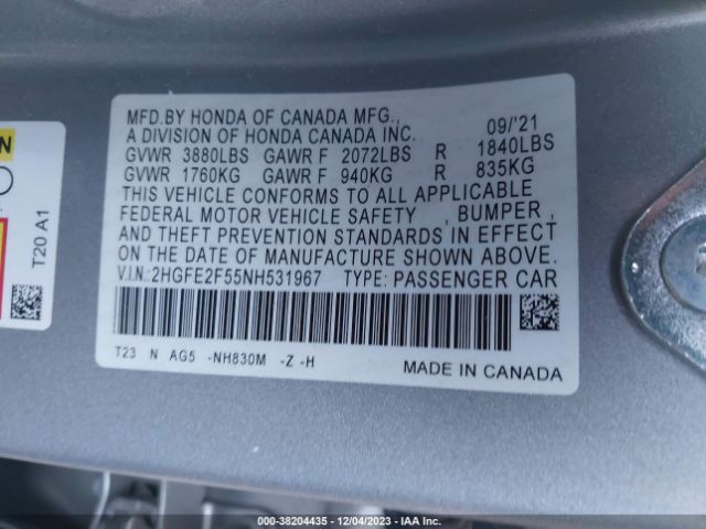 Photo 8 VIN: 2HGFE2F55NH531967 - HONDA CIVIC 