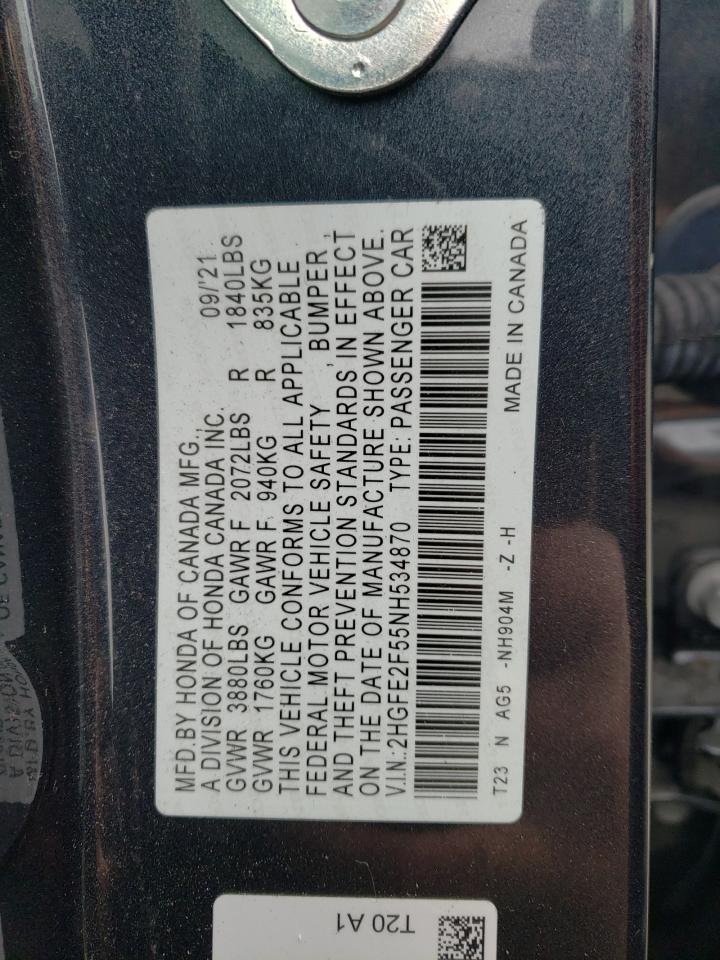 Photo 11 VIN: 2HGFE2F55NH534870 - HONDA CIVIC 