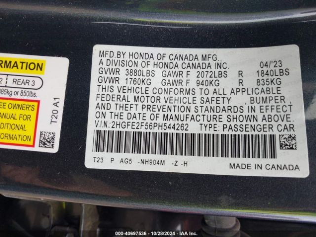 Photo 8 VIN: 2HGFE2F56PH544262 - HONDA CIVIC 