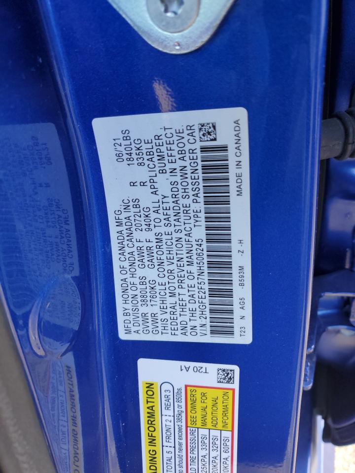 Photo 11 VIN: 2HGFE2F57NH506245 - HONDA CIVIC 