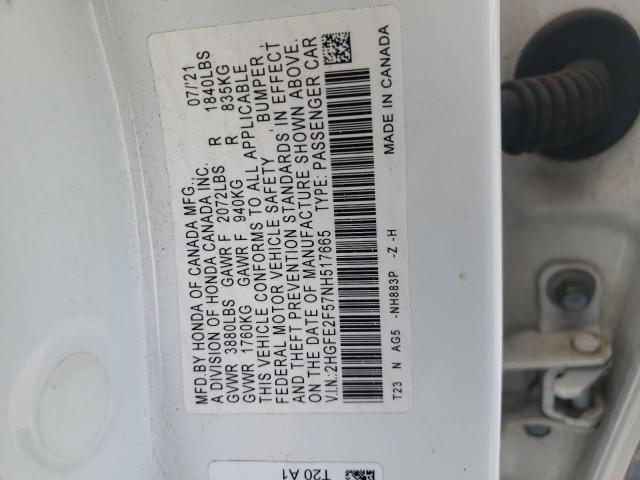 Photo 11 VIN: 2HGFE2F57NH517665 - HONDA CIVIC 