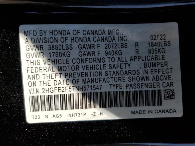 Photo 11 VIN: 2HGFE2F57NH571547 - HONDA CIVIC SPOR 