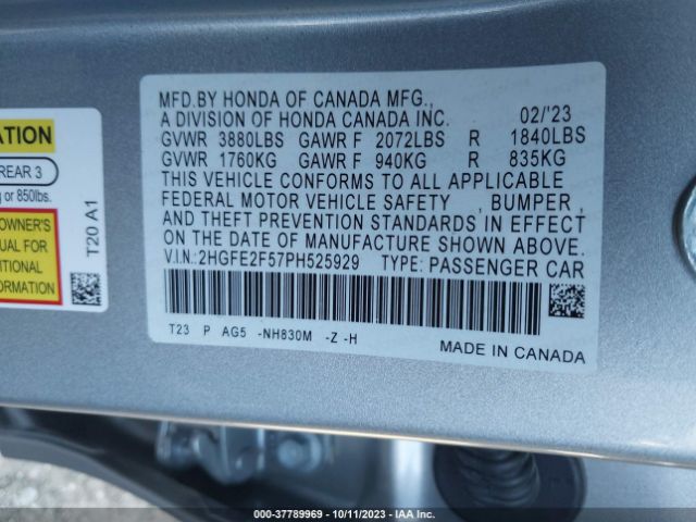 Photo 8 VIN: 2HGFE2F57PH525929 - HONDA CIVIC 