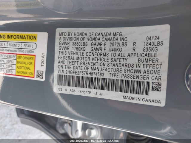 Photo 8 VIN: 2HGFE2F57RH574583 - HONDA CIVIC 