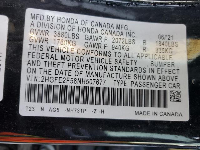 Photo 11 VIN: 2HGFE2F58NH507677 - HONDA CIVIC 