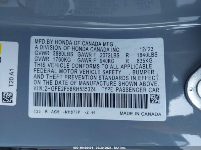 Photo 8 VIN: 2HGFE2F58RH535324 - HONDA CIVIC 