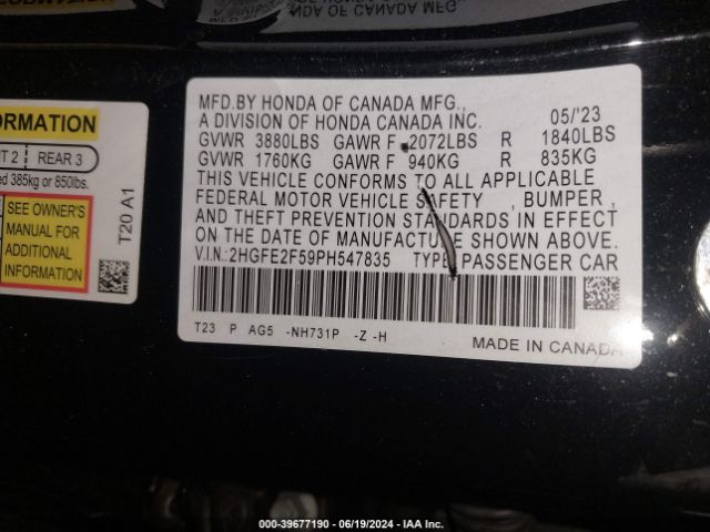 Photo 8 VIN: 2HGFE2F59PH547835 - HONDA CIVIC 