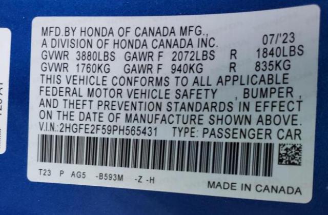 Photo 11 VIN: 2HGFE2F59PH565431 - HONDA CIVIC 