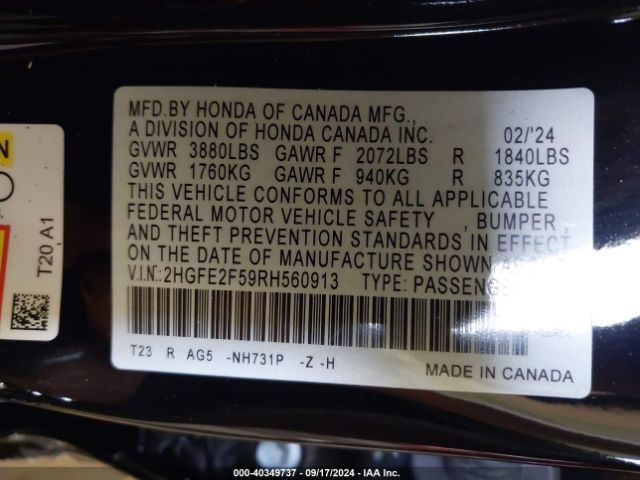 Photo 8 VIN: 2HGFE2F59RH560913 - HONDA CIVIC 