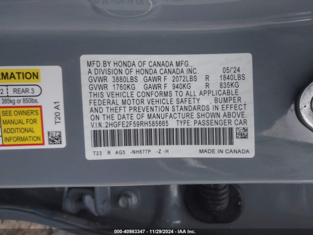 Photo 8 VIN: 2HGFE2F59RH585665 - HONDA CIVIC 