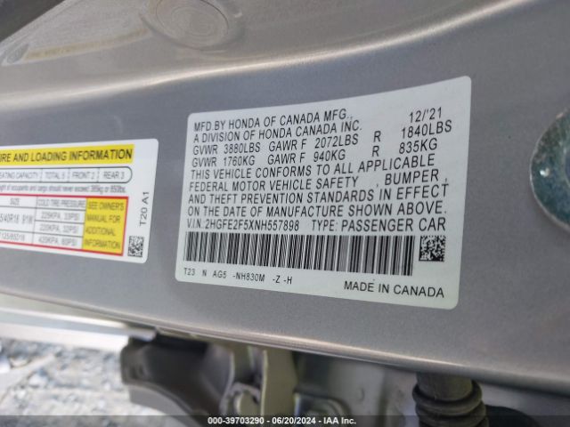 Photo 8 VIN: 2HGFE2F5XNH557898 - HONDA CIVIC 