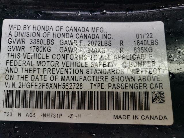 Photo 12 VIN: 2HGFE2F5XNH562728 - HONDA CIVIC 