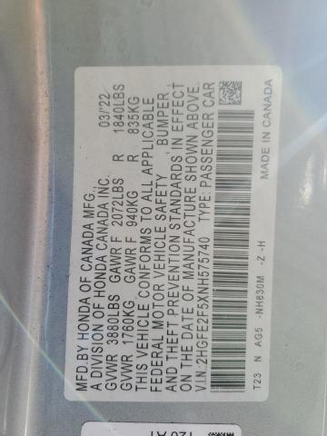 Photo 12 VIN: 2HGFE2F5XNH575740 - HONDA CIVIC SPOR 