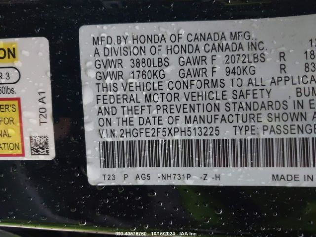 Photo 8 VIN: 2HGFE2F5XPH513225 - HONDA CIVIC 