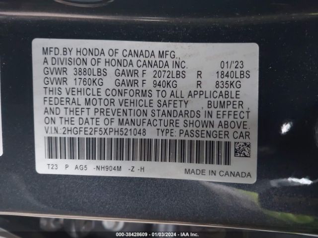 Photo 8 VIN: 2HGFE2F5XPH521048 - HONDA CIVIC 