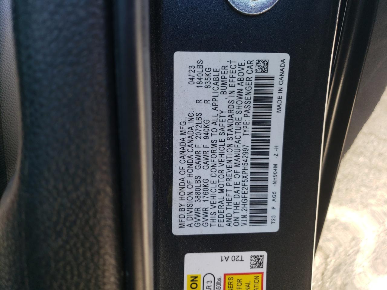 Photo 12 VIN: 2HGFE2F5XPH542997 - HONDA CIVIC 