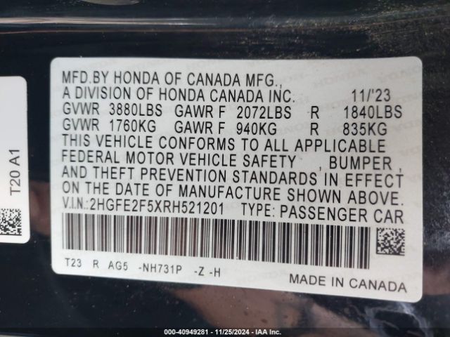 Photo 8 VIN: 2HGFE2F5XRH521201 - HONDA CIVIC 