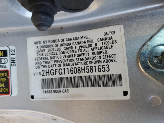 Photo 11 VIN: 2HGFG11608H581653 - HONDA CIVIC LX 