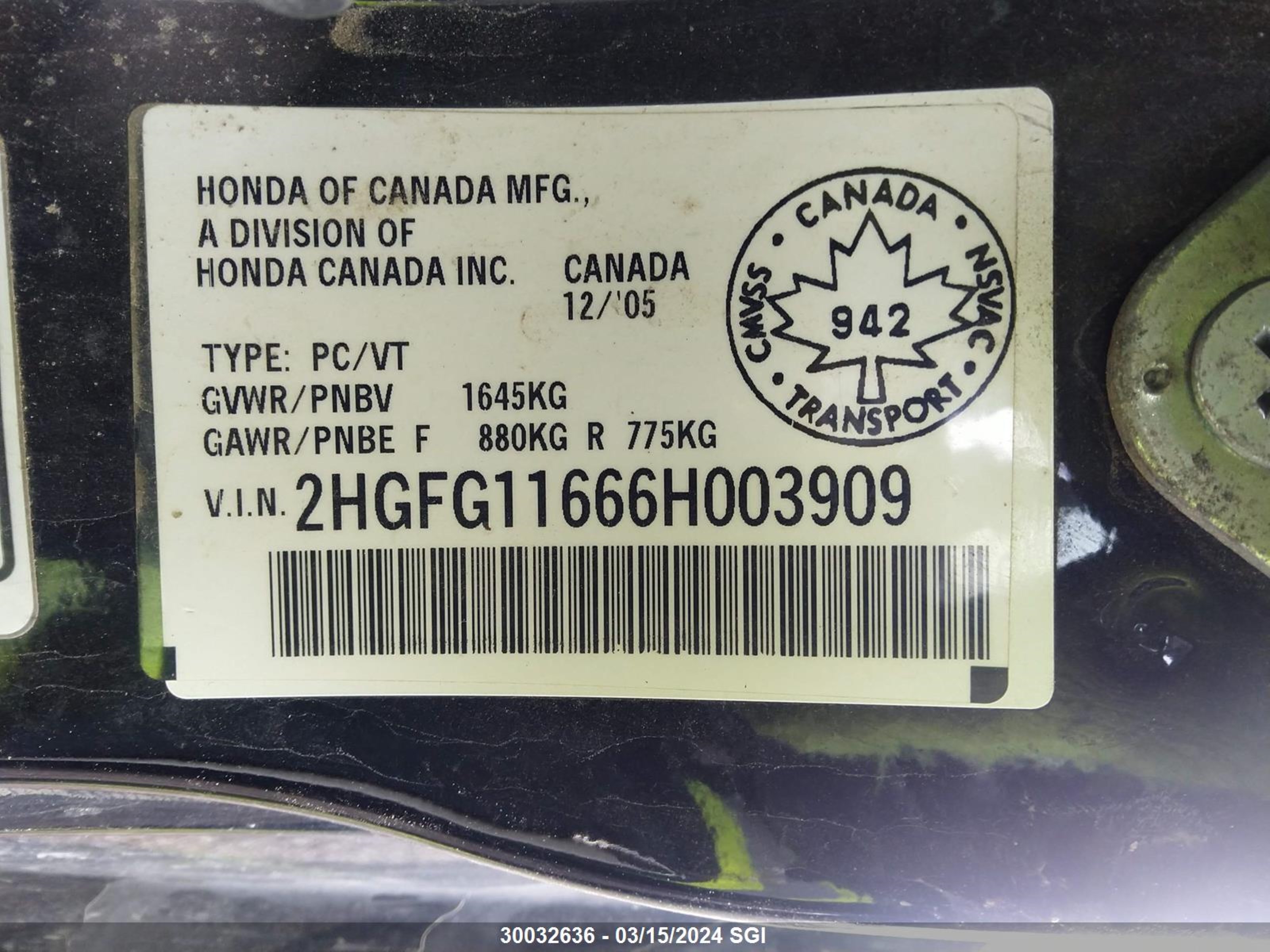 Photo 8 VIN: 2HGFG11666H003909 - HONDA CIVIC 