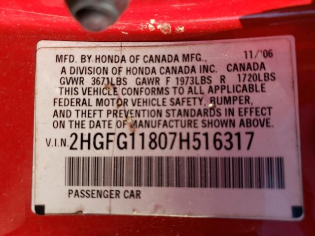 Photo 11 VIN: 2HGFG11807H516317 - HONDA CIVIC EX 