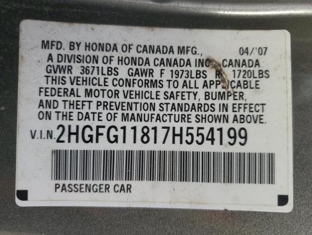 Photo 11 VIN: 2HGFG11817H554199 - HONDA CIVIC EX 