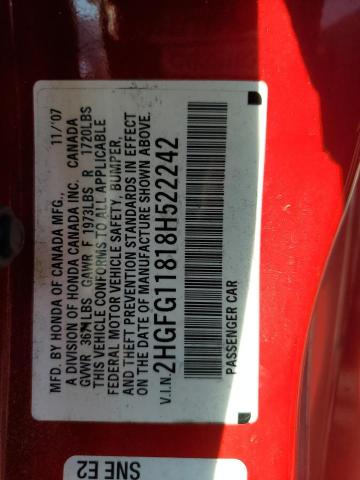 Photo 12 VIN: 2HGFG11818H522242 - HONDA CIVIC EX 