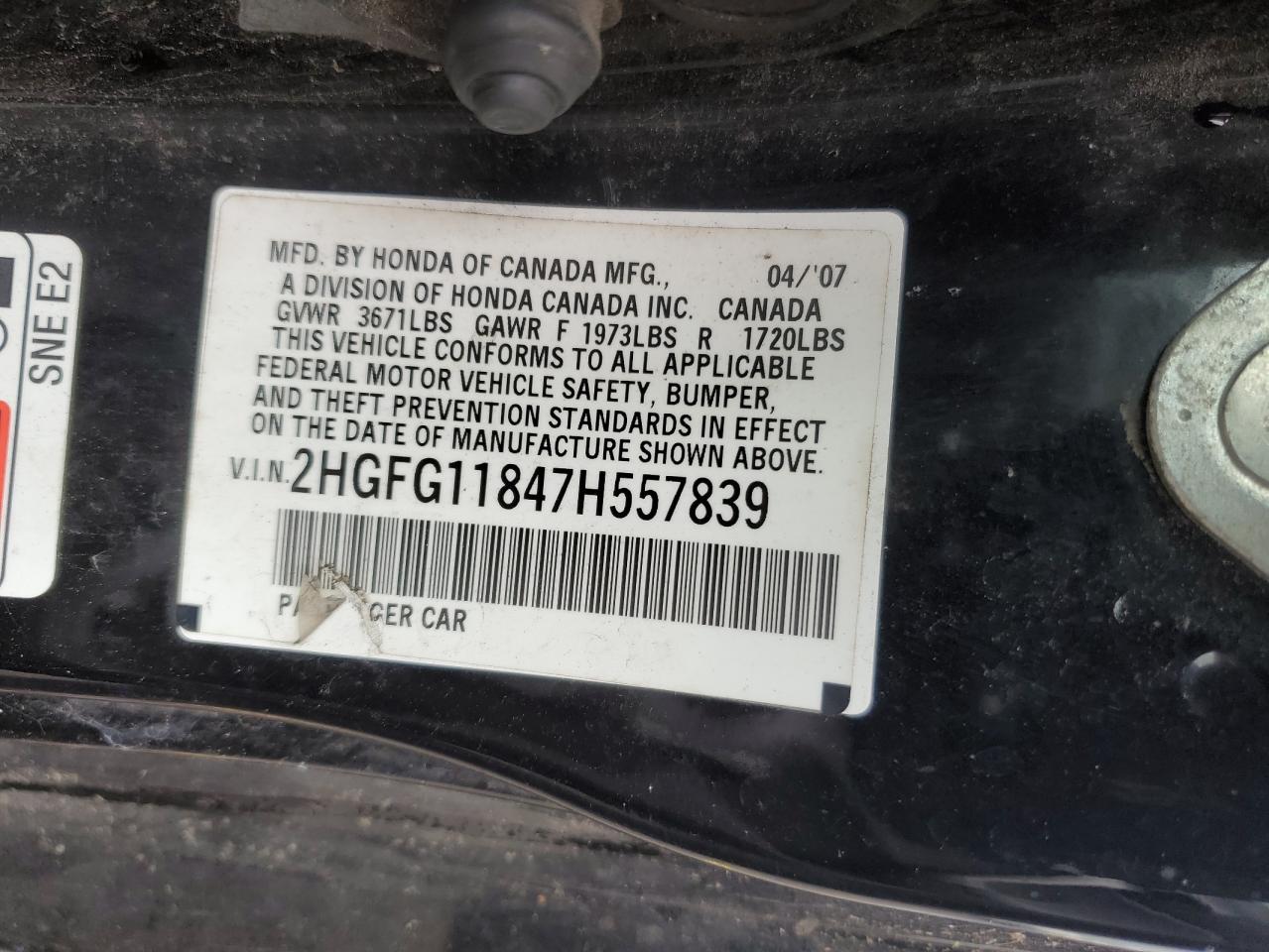 Photo 11 VIN: 2HGFG11847H557839 - HONDA CIVIC 