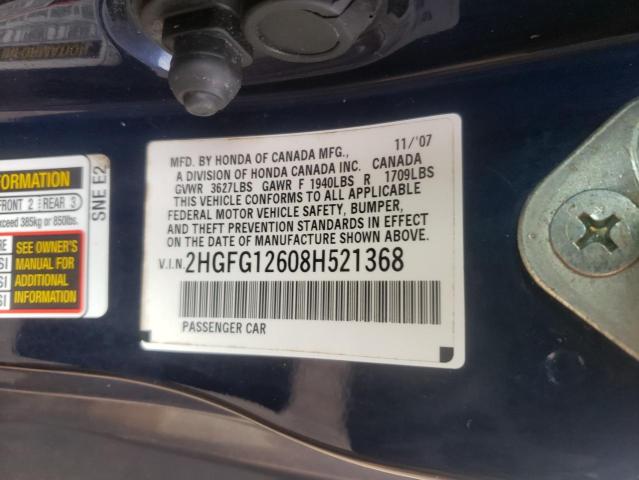 Photo 9 VIN: 2HGFG12608H521368 - HONDA CIVIC LX 