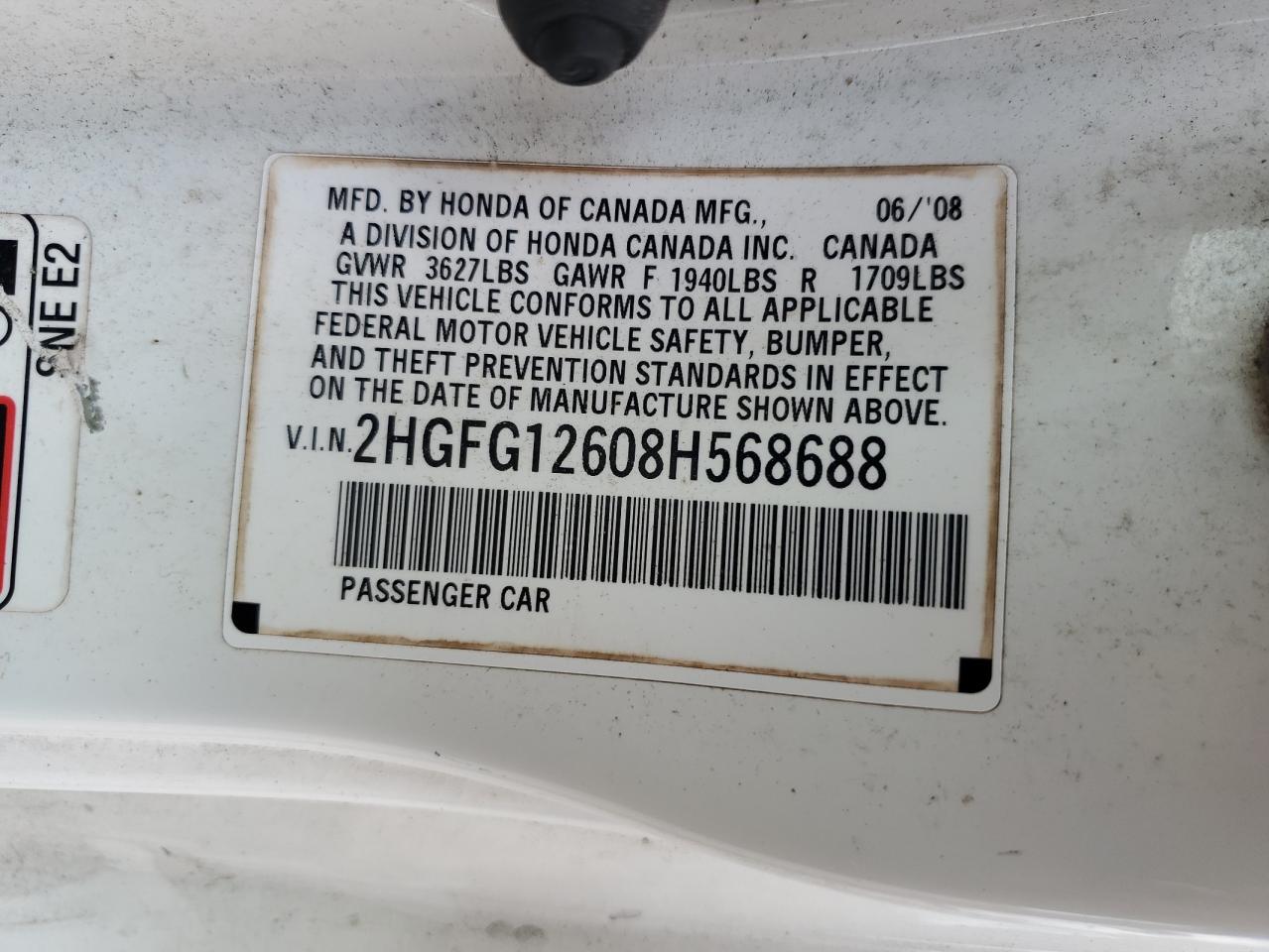 Photo 11 VIN: 2HGFG12608H568688 - HONDA CIVIC 