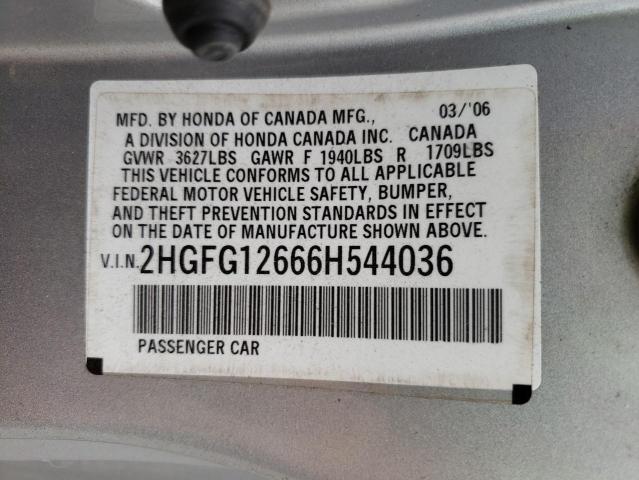 Photo 11 VIN: 2HGFG12666H544036 - HONDA CIVIC LX 