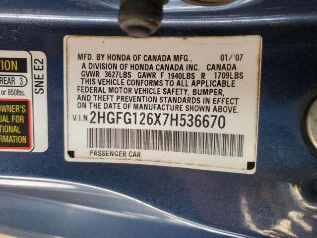 Photo 11 VIN: 2HGFG126X7H536670 - HONDA CIVIC 