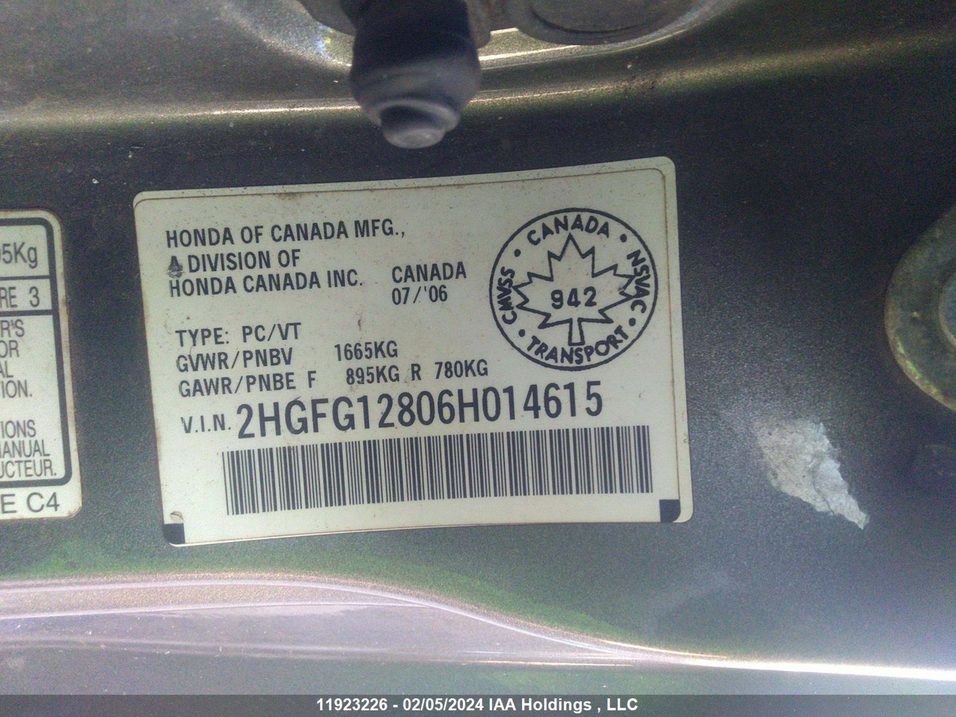 Photo 8 VIN: 2HGFG12806H014615 - HONDA CIVIC 