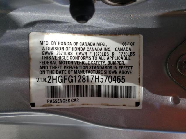 Photo 9 VIN: 2HGFG12817H570465 - HONDA CIVIC EX 