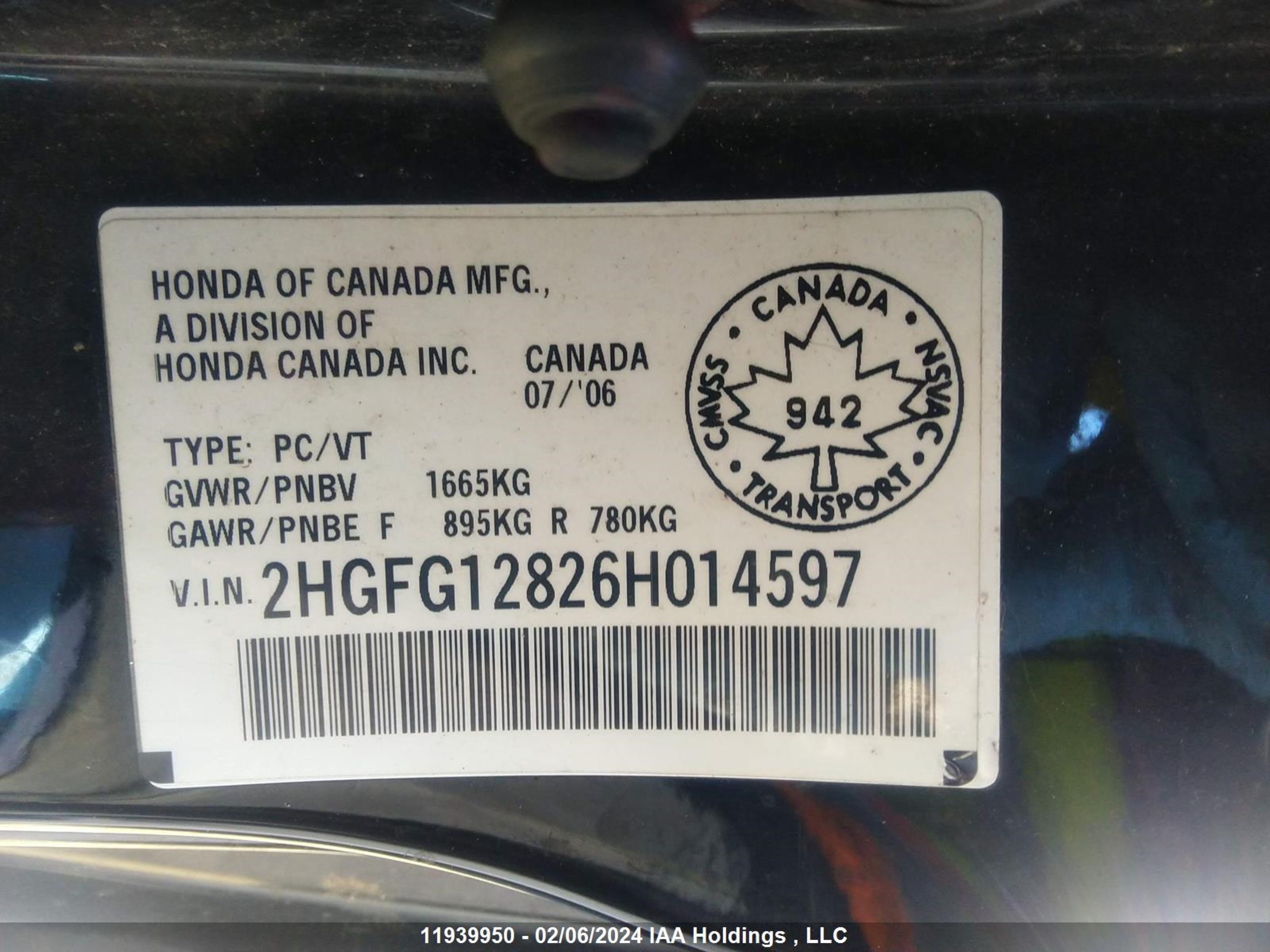 Photo 8 VIN: 2HGFG12826H014597 - HONDA CIVIC 