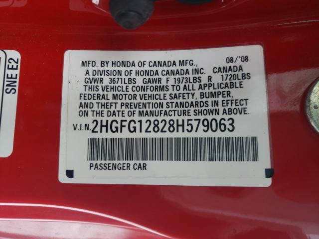 Photo 9 VIN: 2HGFG12828H579063 - HONDA CIVIC EX 