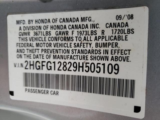 Photo 11 VIN: 2HGFG12829H505109 - HONDA CIVIC 