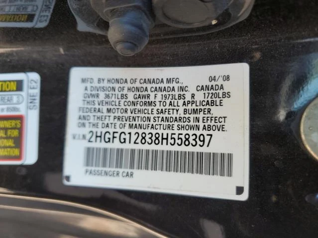 Photo 11 VIN: 2HGFG12838H558397 - HONDA CIVIC EX 