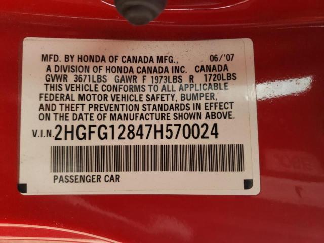 Photo 9 VIN: 2HGFG12847H570024 - HONDA CIVIC EX 