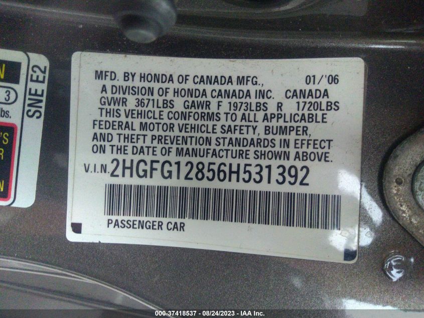 Photo 8 VIN: 2HGFG12856H531392 - HONDA CIVIC 