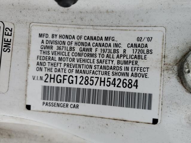 Photo 11 VIN: 2HGFG12857H542684 - HONDA CIVIC EX 