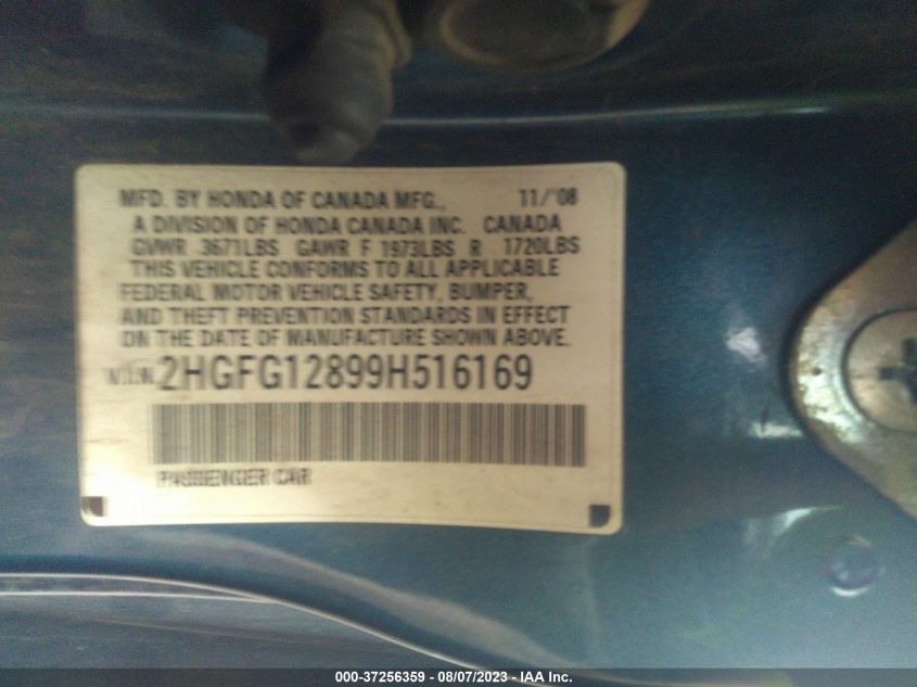 Photo 8 VIN: 2HGFG12899H516169 - HONDA CIVIC 