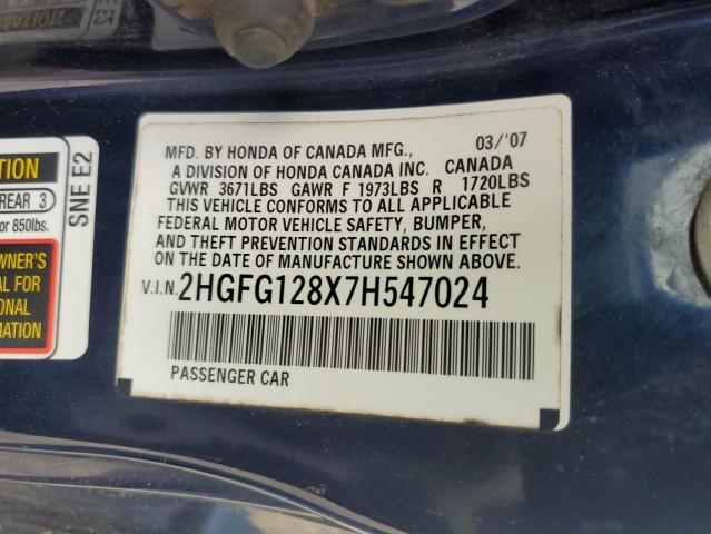 Photo 11 VIN: 2HGFG128X7H547024 - HONDA CIVIC 