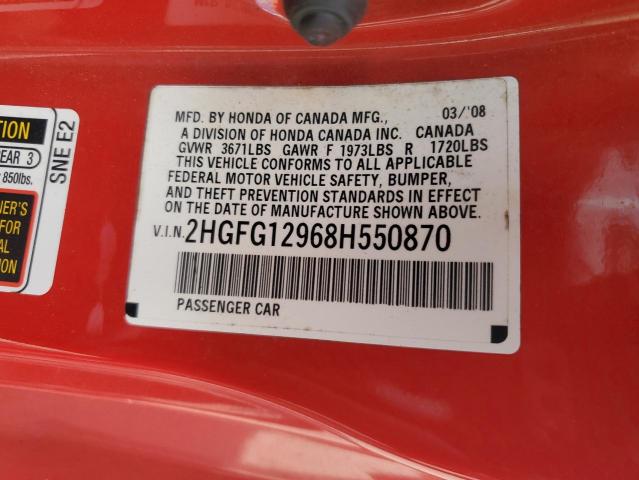 Photo 12 VIN: 2HGFG12968H550870 - HONDA CIVIC EXL 