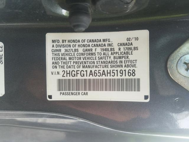 Photo 9 VIN: 2HGFG1A65AH519168 - HONDA CIVIC LX 