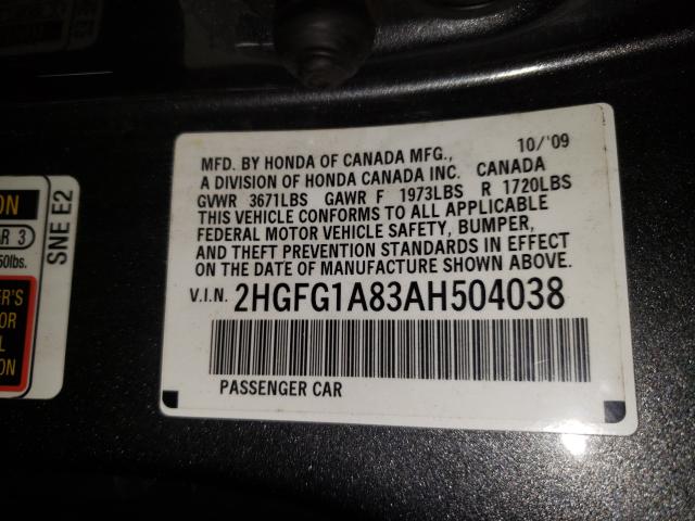 Photo 9 VIN: 2HGFG1A83AH504038 - HONDA CIVIC EX 