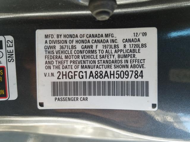 Photo 9 VIN: 2HGFG1A88AH509784 - HONDA CIVIC EX 