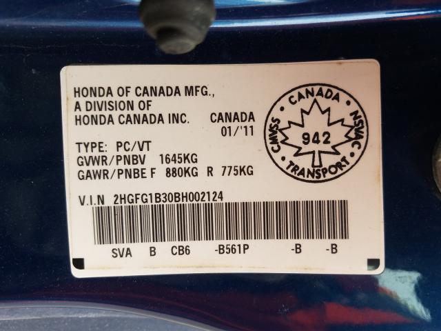 Photo 9 VIN: 2HGFG1B30BH002124 - HONDA CIVIC DX-G 