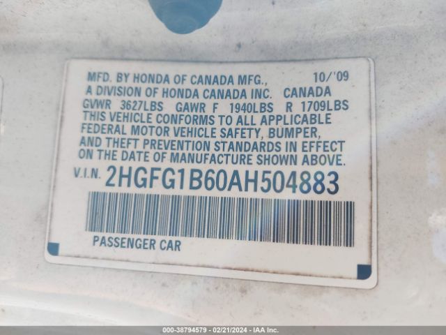 Photo 8 VIN: 2HGFG1B60AH504883 - HONDA CIVIC 