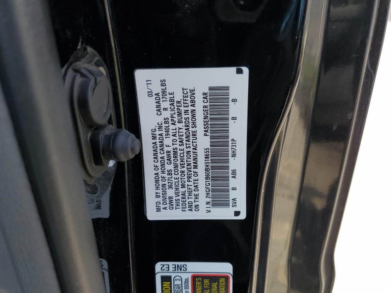 Photo 11 VIN: 2HGFG1B60BH518655 - HONDA CIVIC 