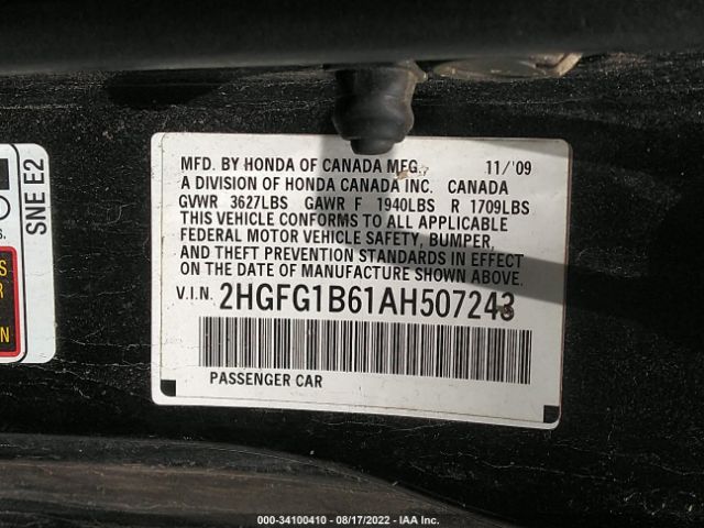 Photo 8 VIN: 2HGFG1B61AH507243 - HONDA CIVIC CPE 